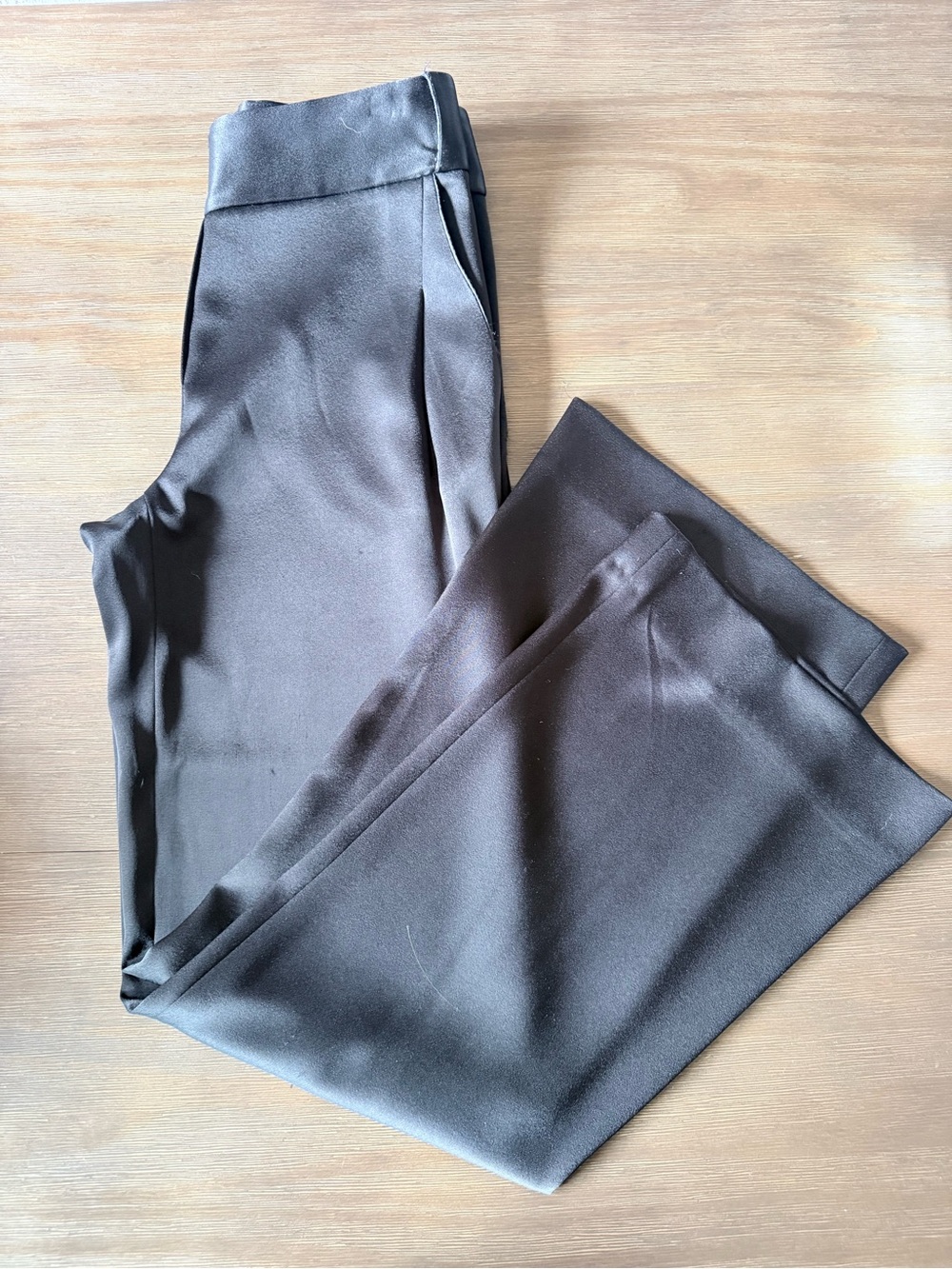 Halston Heritage Black Satin Wide Leg Trousers | Size 0